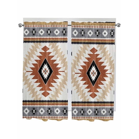 Orange Beige Boho Kitchen Curtains 72 Inch Length Vintage Ethnic Tribal Southwestern Rod Pocket Light Filtering Window Curtains Living Room Bedroom Curtain Drapes Cafe Curtain 52 x72 x2