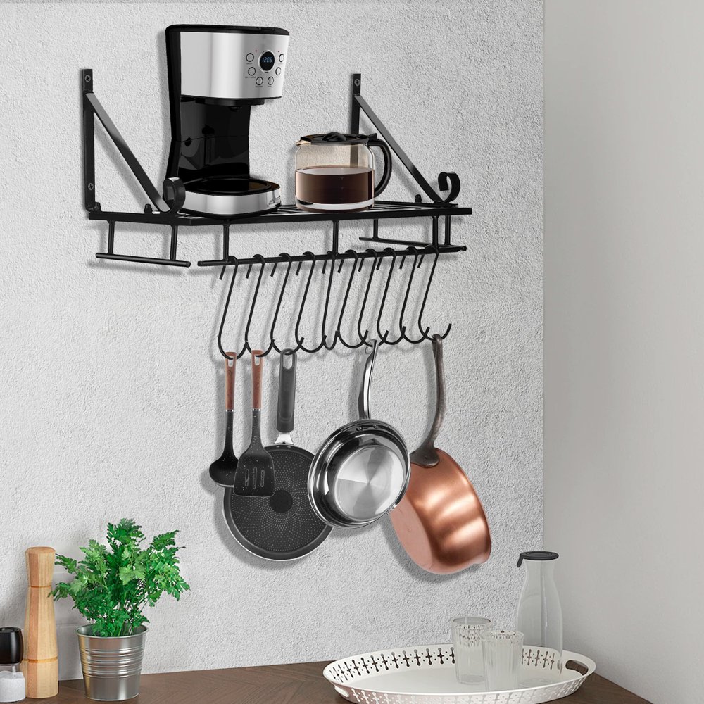 EBTOOLS Metal Hanging Pan Pot Rack Wall Mounted with 10 Hook Holders