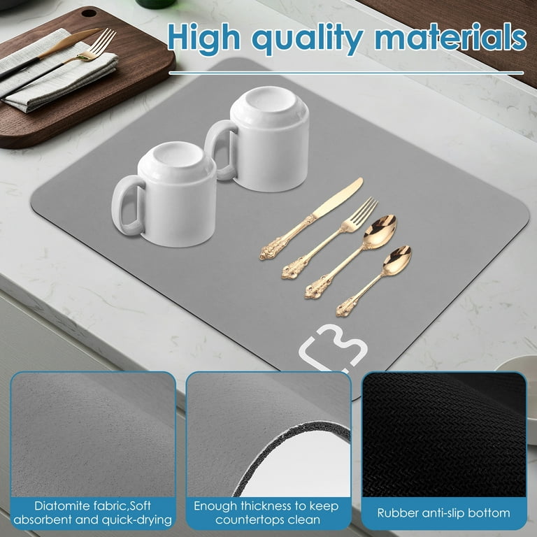 1pc Absorbent Microfiber Dish Drying Mat Kitchen Counter Lightweight  Foldable Drain Pad Space Saving With Cups