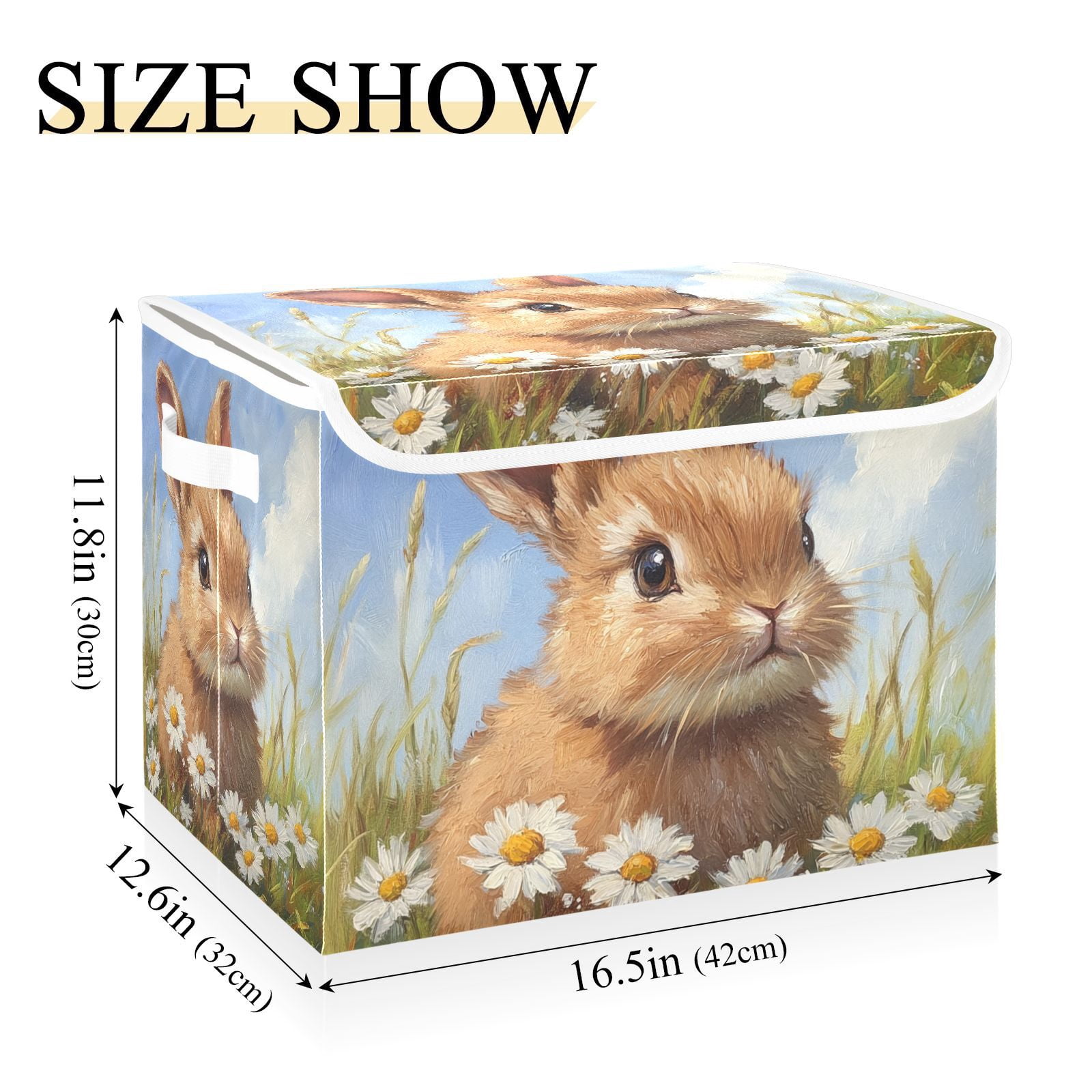 Easter Rabbit Flowers Daisy Storage Basket for Shelves Foldable Container Organizer for Organizing Toys Clothes Books with Handles
