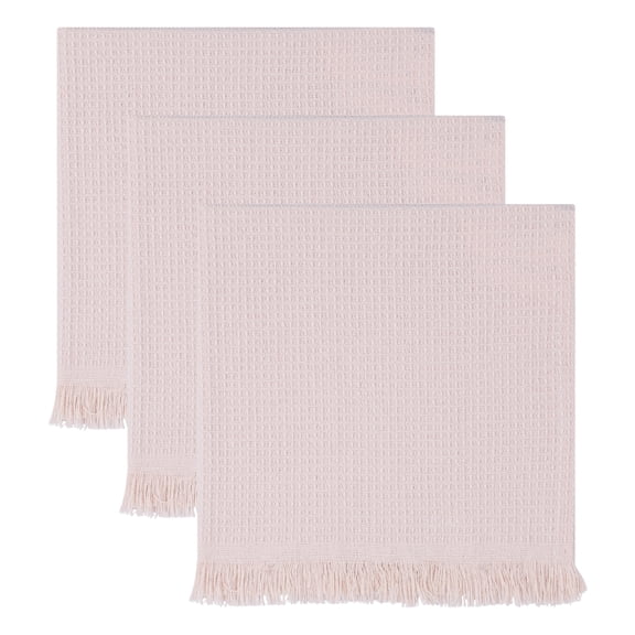 REGALWOVEN 3 Pack 100% Cotton Waffle Weave Cleaning Cloths, Fringed Edge Dish Towels Beige 14" x 14"