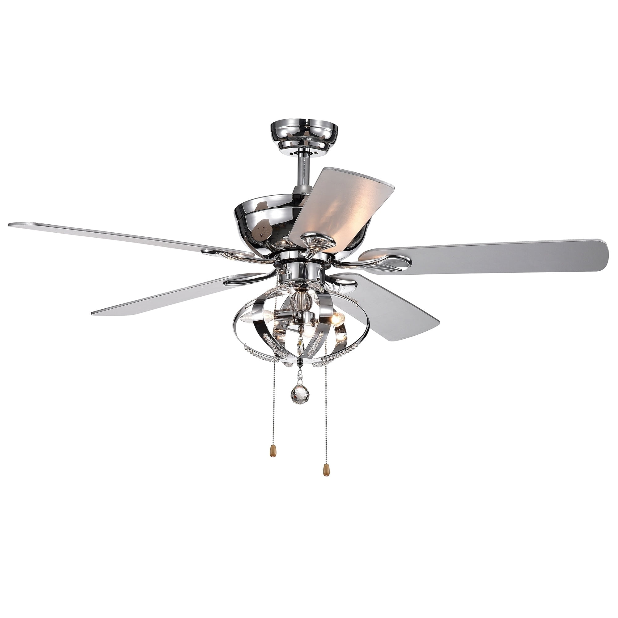 Tatiana 5-blade 52-inch Chrome Ceiling Fan with 3-Light Royal Chandelier (Remote Controlled)