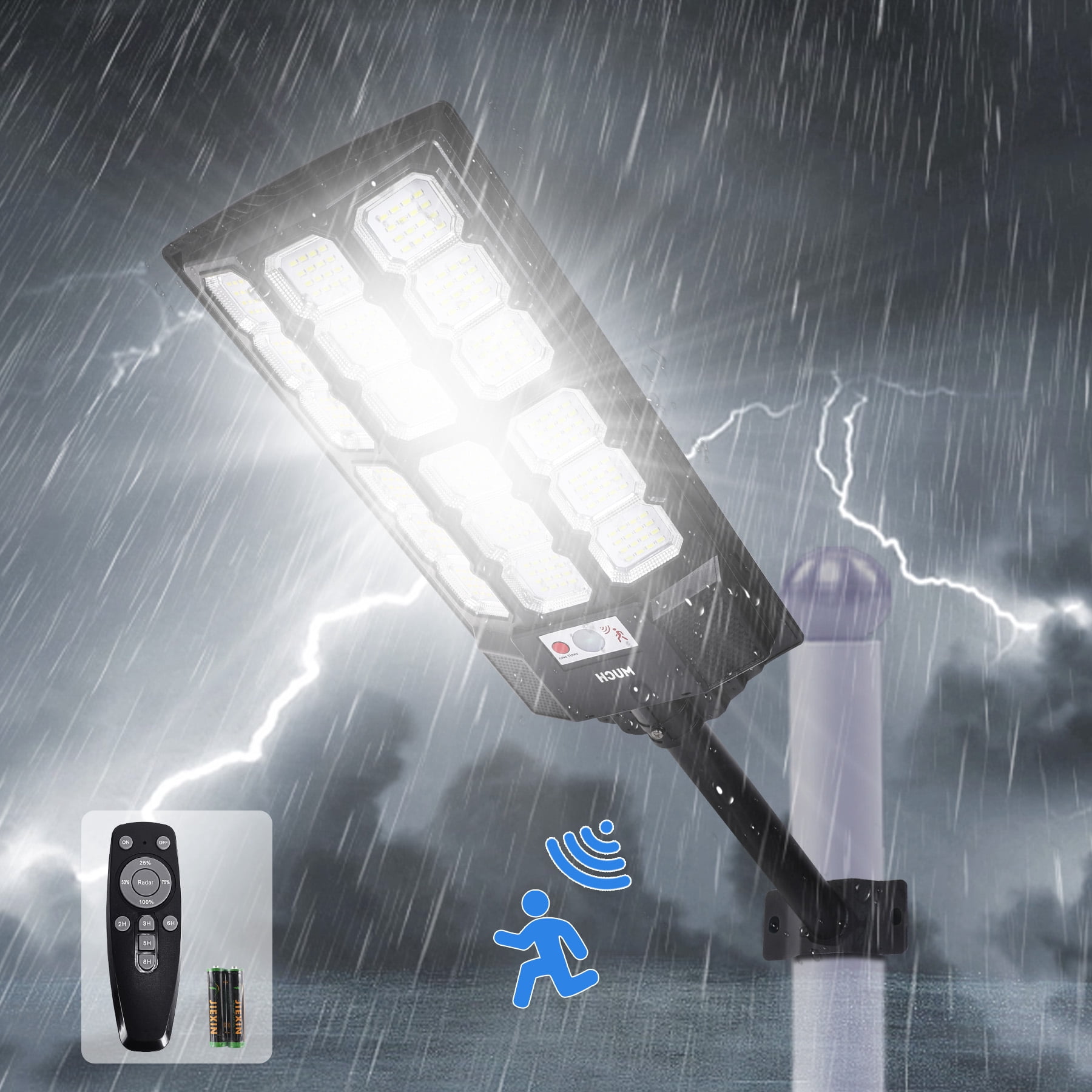 1200W Solar Street Lights Outdoor, IP66 Waterproof Solar Lights Outdoor 900,000 Lumens, 9000K Dusk to Dawn Security Flood Lights Motion Sensor with Remote Control for Yard, 2 Pack