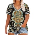 thumbnail image 2 of Mceream Plus Size T Shirts for Women Short Sleeve V Neck Raglan Tunic Tops Casual Floral Print Summer Tshirts Oversized Loose Fit Tees Spring Fashion Clothes Vacation Outfits Blouses Army Green S, 2 of 6
