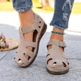 thumbnail image 2 of KEGIRLOM Women's Fashionable Casual Summer Solid Color Peep Toe Hollowed-Out Wedge Sandals Brown 8.5, 2 of 8
