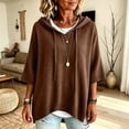 thumbnail image 6 of WULMLEO Women's Oversized Hooded Poncho Sweater 3/4 Batwing Sleeve Knitted Sweater Brown L, 6 of 6