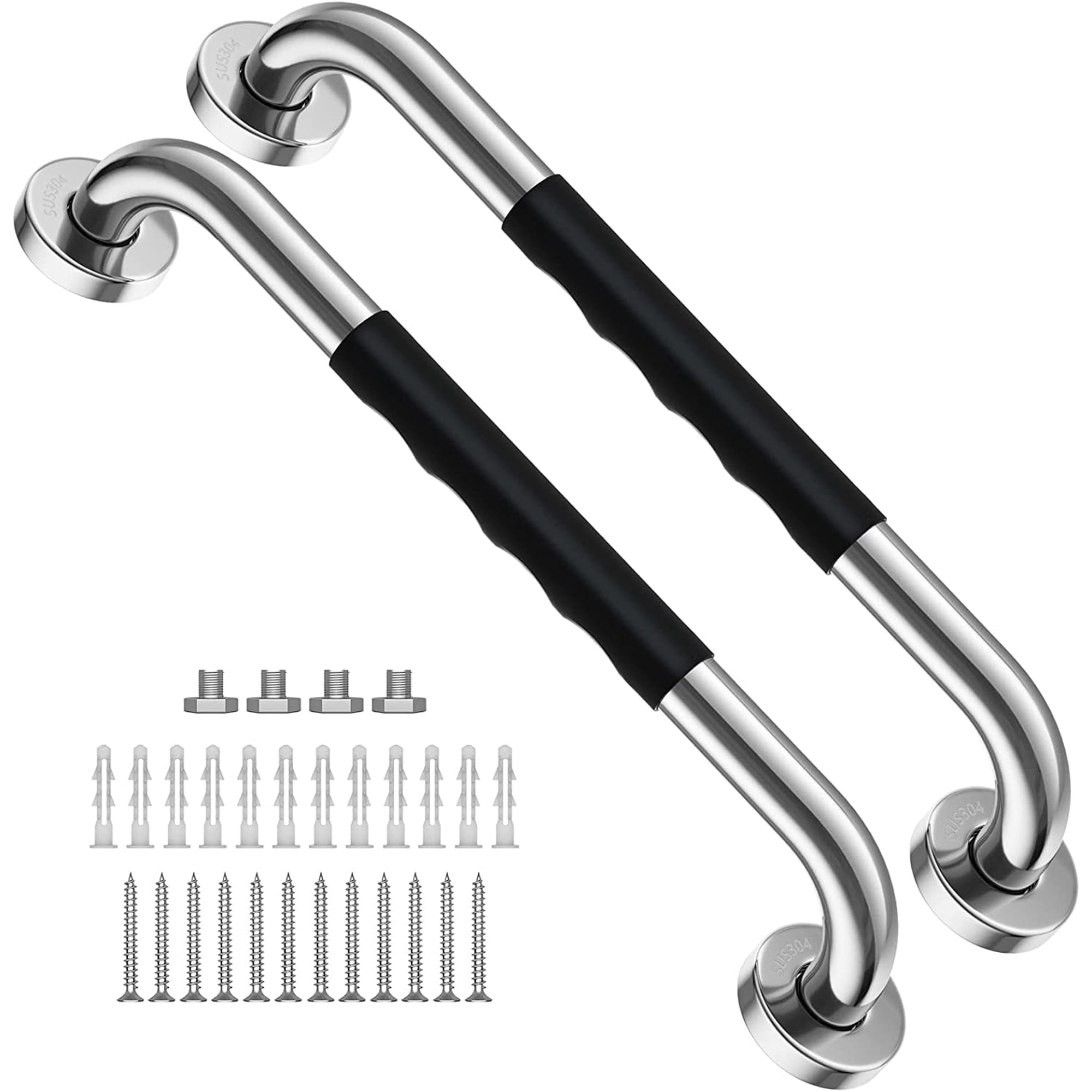 2 Pack 16 Inch Shower Grab Bar w/ Anti Slip Rubber Grip,ZUEXT SUS304 Stainless Steel Bath Grab Bar,Bathroom Balance Bar,Wall Mount Safety Handrail Support,Handicap Injury Elderly Senior Assist Handle