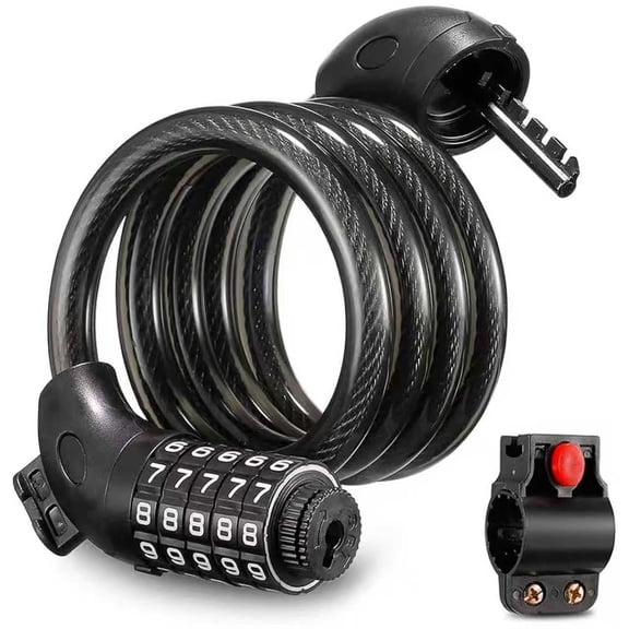 Pikabike 4ft 5 Digit Resettable Combination Cable Bike Lock, Secure Bicycle Anti-Theft Accessory