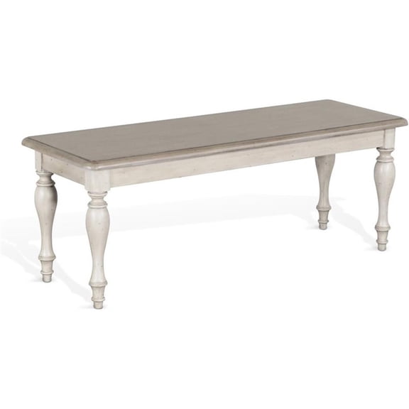 Pemberly Row Coastal 19" Solid Mahogany Wood Bench in Taupe Off White