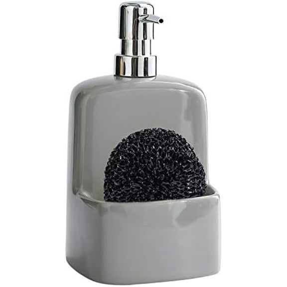 Dish Soap Dispenser - Kitchen Soap Dispenser with Sponge Holder Matte Ceramic Soap Daddy Dispenser 20oz for Kitchen (Grey)