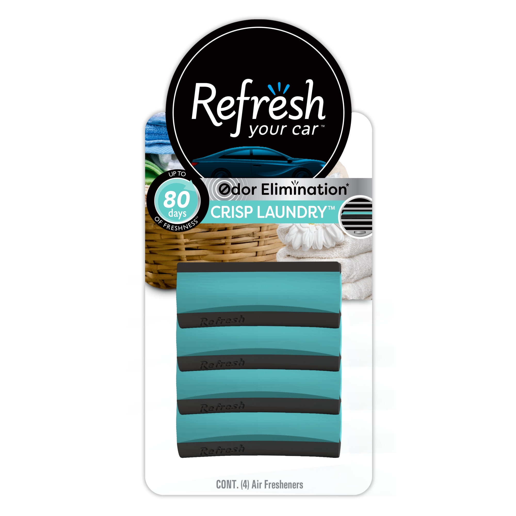 (3 pack) Refresh Your Car! Contour Vent Stick Car Air Freshener - 4 Count (Crisp Laundry Scent)