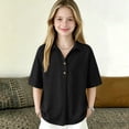 thumbnail image 4 of Dwellite Boys and Girls' School Uniform Short-Sleeve Polo Shirts Breathable Button Collared Casual Active Tops 3-13 Years Black 150, 4 of 7