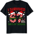 thumbnail image 2 of 100% Cotton I Survived 67 Days Of School Christmas Candy Cane Santa Hat Holiday Teacher Student Shirt, 2 of 5