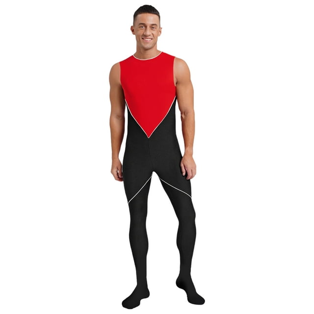 inlzdz Combinaison Intégrale une Pièce pour Homme, Justaucorps, Fermeture Éclair au Dos, Sans Manches, Extensible, Rouge, G