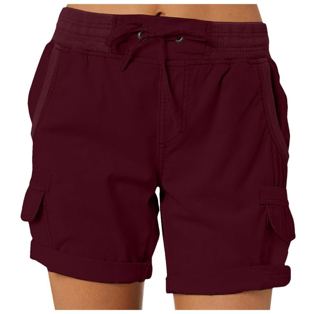 Shorts de Loisirs pour Femmes Taille Élastique Poche Cargo Couleur Unie Mode Randonnée Extérieur Coupe Classique Shorts pour Dames