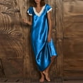 thumbnail image 2 of hotojiny Satin Nightgown for Women Soft Short Sleeve Lace Trim Long Nightdress Comfy Sleepshirt Sleepwear, 2 of 6