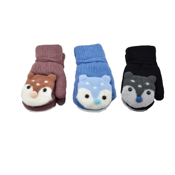 Sierra Socks Bear Lot de 3 Mitaines d'Hiver Unisexes en Tricot Doux pour Bébé Ou Tout-Petit Accessoires (Noir/bleu/brun, Taille Unique)