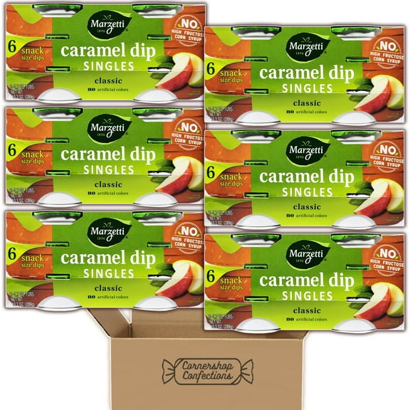 Marzetti Classic Caramel Dip Singles Bundle Pack - 6 Packs, Each with 6 Individually Sealed 1.7 Ounce Tubs - No Artificial Colors, No High Fructose Corn Syrup in Cornershop Confections Pack