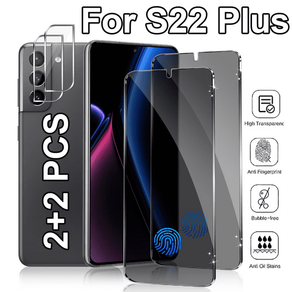 [2 2 Pack] Screen Protector for Samsung Galaxy S22 Plus 5G Privacy Tempered Glass with Camera Lens Protector, Anti-Spy, Anti Scratch, Case Friendly, Blacke