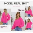 thumbnail image 5 of Women's Shirts  2023 Gathered Long Sleeve V Neck Casual Chiffon Shirt Tops, 5 of 5