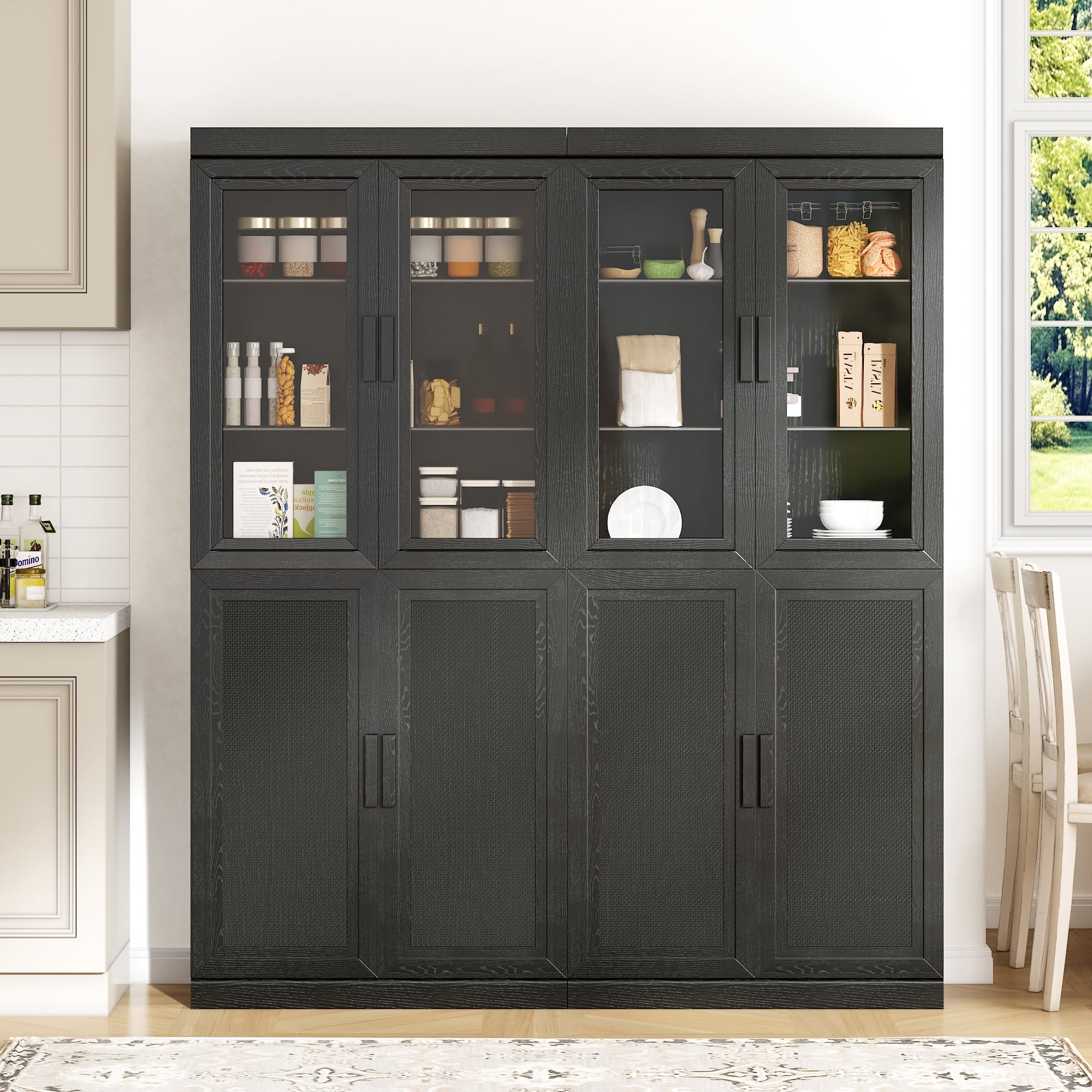 MAYEERTY Wood Display Cabinet Storage with Doors Set of 2，Black
