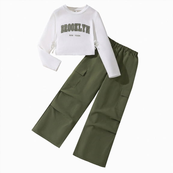 JUMEYU School Girl Outfit Kids Kids Girls Clothes Stylish Tops and Pants Clothing Sets 2 Piece Outfits Size 9-10 (Dark Green,9-10 Years)