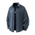 thumbnail image 4 of Mens Loose Fit Denim Shirt Jacket, Lapel Collar Stitched Pocket Button Down Long Sleeve Casual Overshirt Shacket for Spring Fall Streetwear Size 4XL Blue, 4 of 9