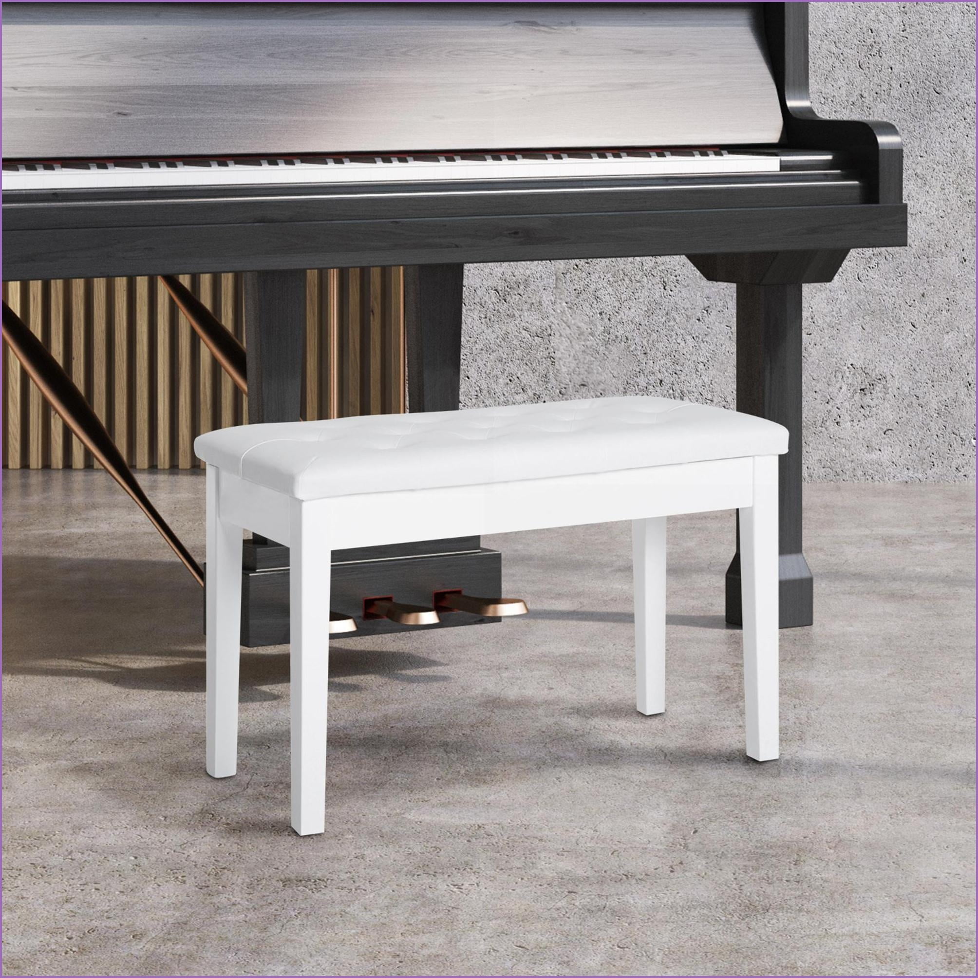 Piano Bench, Farmhouse 2-Seater Wooden Frame Faux Leather Tufted Seat for Piano Lessons | Ivory | Faux Leather