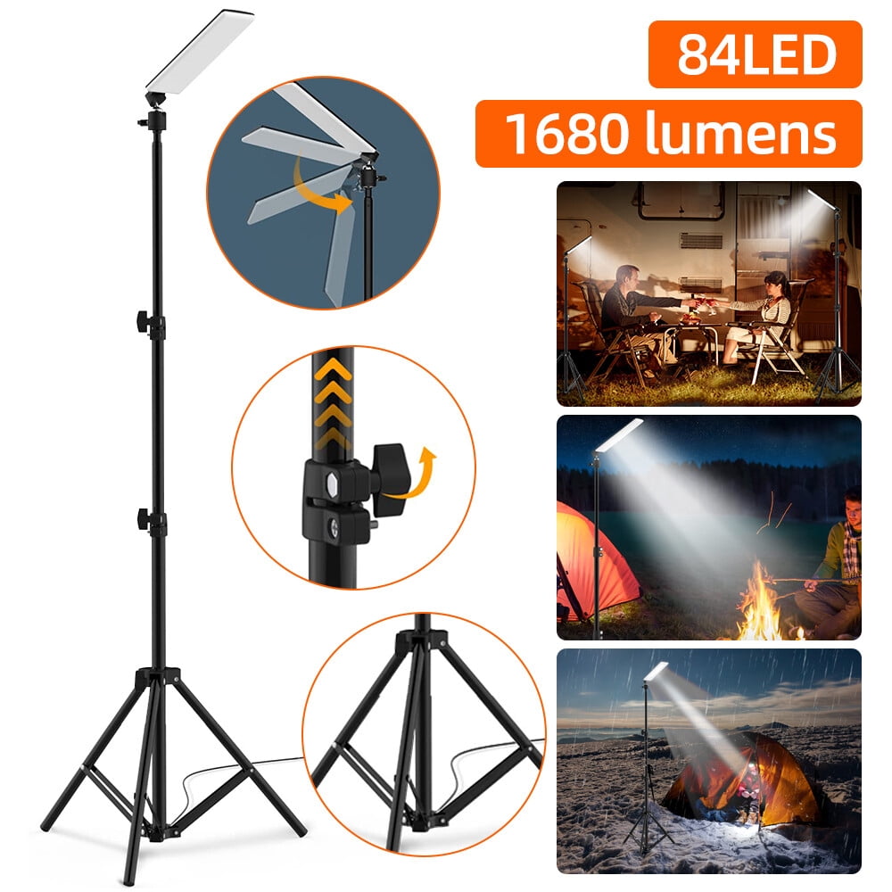 LITOM 84LED Tripod Stand Floor Camping Light Outdoor Super Bright Camping Light Adjustable Metal Telescoping Tripod 6ft, USB Powered