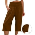 thumbnail image 1 of Aboser Womens Capris Plus Size Cotton Linen Cropped Trouser Cozy Soft Lounge Pants Drawstring Elastic Waisted Capri Pants with Pockets, 1 of 6