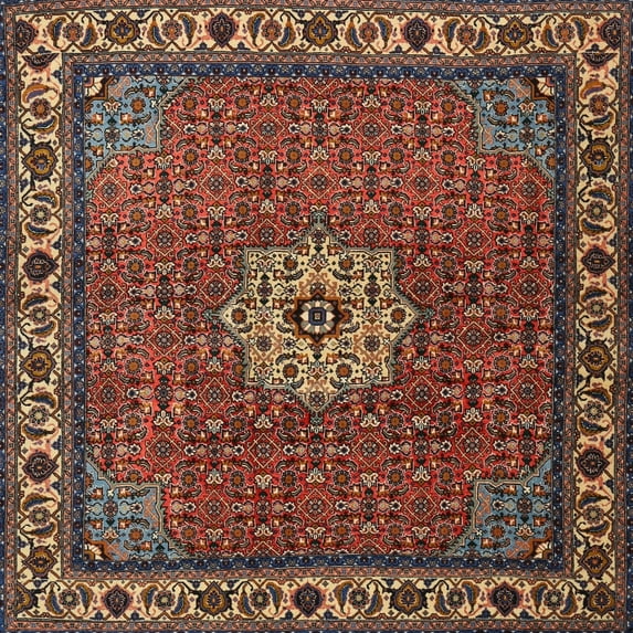 Ahgly Company Indoor Square Traditional Orange Salmon Pink Persian Area Rugs, 5' Square