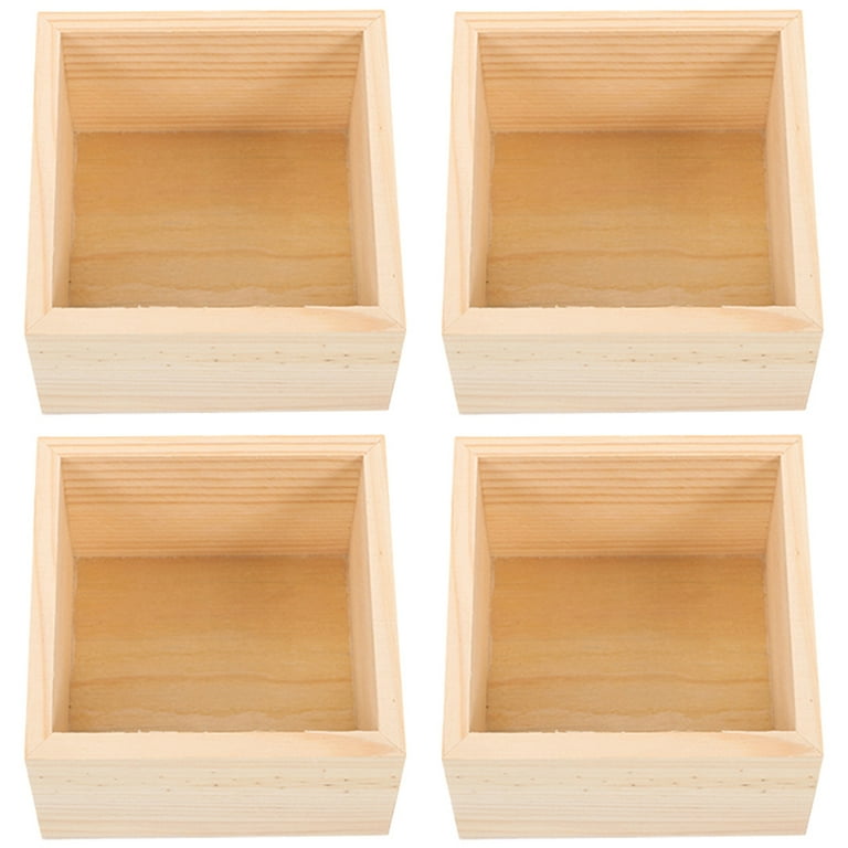 4Pcs Wooden Boxes Lidless Wooden Boxes Tabletop Wood Boxes Small Square  Wooden Boxes