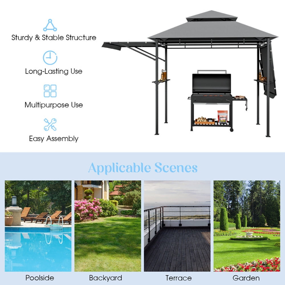 Aimee Lii 13.5 x 4 Feet Patio BBQ Grill Gazebo Canopy with Dual Side Awnings, Backyard Canopy Gazebo, Gray