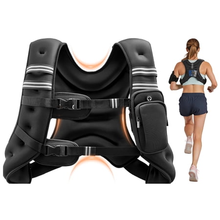 VEVOR Weighted Vest, 25 lbs Body Weight Vest for Men Women, with Reflective Stripe, Adjustable Buckle, Workout Equipment for Strength Training, Running, Jogging, Fitness, Muscle Building, Weight Loss