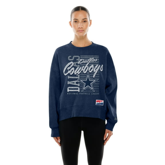 Women's New Era Navy Dallas Cowboys Oversized Throwback Mineral Wash Crew Neck Sweatshirt