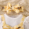thumbnail image 7 of mgoYE Baby Girl Clothes 0 3 6 9 12 18 Months Newborn Baby Girl Clothes Fall Outfit Long Sleeve Ribbed Romper Floral Suspender Overalls Shorts Set with Headband 3PC 6-9 Months, 7 of 7