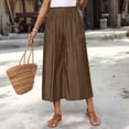 thumbnail image 2 of Women Casual High Waist Culottes Elastic Waist Summer Trousers Loose Fit Lightweight Vacation Lounge Pants with Side Pockets Brown S, 2 of 9