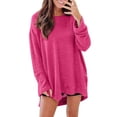 thumbnail image 1 of Breezora Haut à Manches Longues et Col Rond pour Femmes, Texture Gaufrée, Ourlet Fendu, Coupe Confortable, Chandail Décontracté, Blouse Extensible Douce, Taille TTG, Rose Vif, 1 of 7