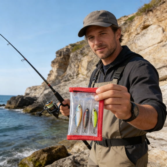 Fishing Lure & Tackle Protective Storage Bag - Transparent Red Trim Small Size Clear Window For Easy Lure Visibility - For Anglers Fishing Enthusiasts Outdoor Fishing Keeps Lures