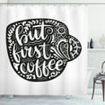 thumbnail image 1 of Ambesonne But First Coffee Shower Curtain, Botanical Art Mug, 69"Wx75"L, Charcoal Grey and White, 1 of 3