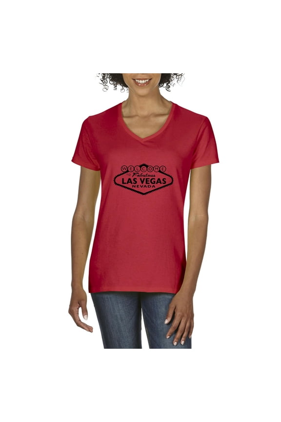 - Women's T-Shirt V-Neck Short Sleeve - Welcome to Las Vegas Nevada