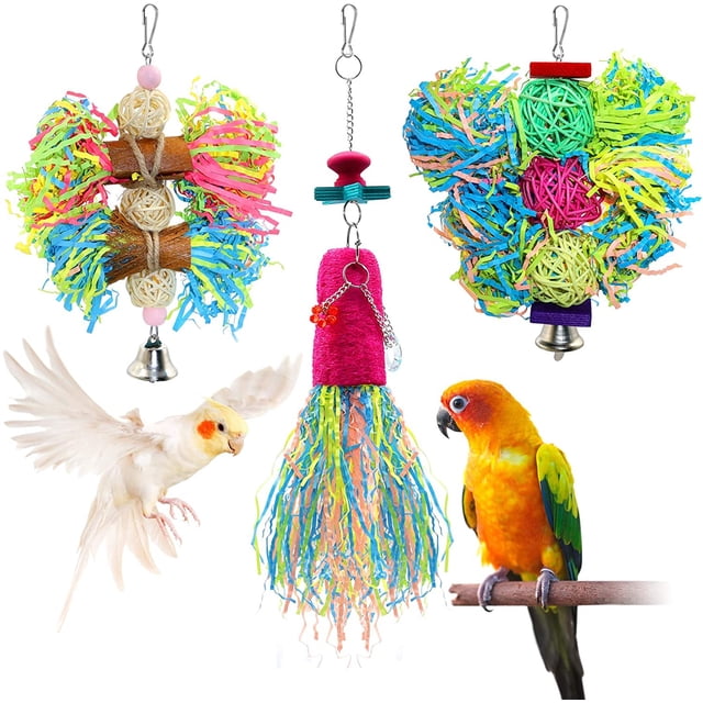 Bird Chewing Toys Parrot Shredder Toy Shred Foraging Hanging Cage Toy for Conure Cockatiel African Grey Amazon (3 Pack)