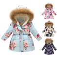 thumbnail image 1 of YMH Zipper Closure Long Sleeve Girls Overcoat Fleece Lined Floral Print Plush Hooded Pockets Padded Jacket Outerwear, 1 of 1