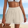 thumbnail image 4 of Only Moment Women's Summer Sweat Shorts Polyester Wide Leg Summer Casual Shorts with Pockets Hiking Shorts Wowomen Beige,M, 4 of 6