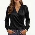 thumbnail image 2 of Zynoxe Long Sleeve Shirts for Women Lightweight Smooth Satin Womens Tops Fashion Versatile Solid Color V Neck Shirt Top Elegant Wrap Front Casual Blouse Business Casual Outfits S, 2 of 10