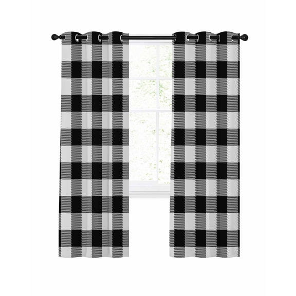Black White Plaid Blackout Curtains, Light Blocking Print Window Curtains, Farmhouse Modern Art Checkered Thermal Insulated Window Drapes for Living Room Kitchen Cafe 2 Panels, 84"W x 63"L
