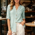 thumbnail image 6 of cocolona Womens Collared Shirt Summer Striped Short Sleeve Button Tops Dressy Casual Business Outfits Blouses, 6 of 7