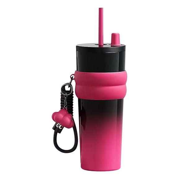 24 Oz Stainless Steel Tumbler with Lid and Straw, Insulated Water Bottle Leak Proof for Hot and Cold, Portable Travel Coffee Mug, Reusable Coffee Cup for Women