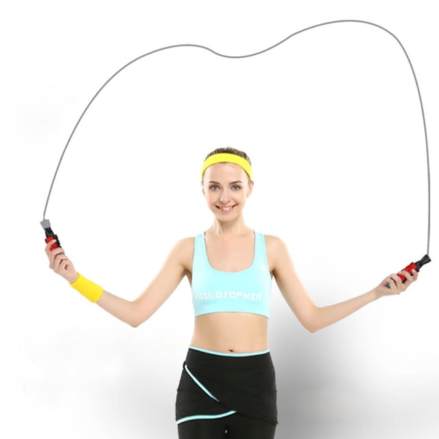 COMPUKAS Corde D\'entraînement Physique avec Roulement Duplex et Poignées Rouges pour Vitesse et Flexibilité