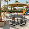 thumbnail image 6 of Chery Industrial 46" Expanded Metal Round Picnic Table with 4 Benches & Umbrella Hole, Outside Table and Bench Set for Park, Garden, Backyard, Patio, Black, 6 of 7